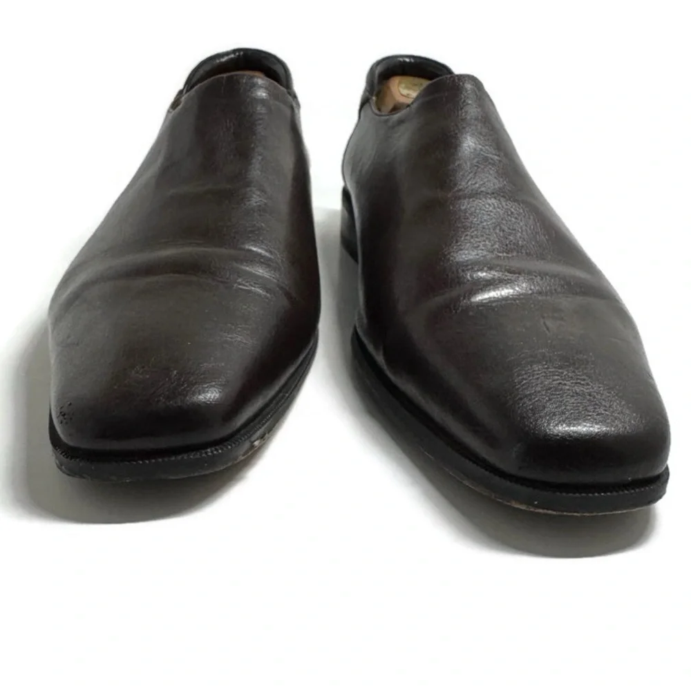 DONALD PLINER BROWN STRETCH LEATHER SLIP ON LOAFERS
